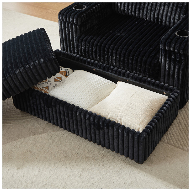 Canapé 3 places à siège profond en velours côtelé l 84 po x P 52 po x H 33,5 po Welike, Black Corduroy