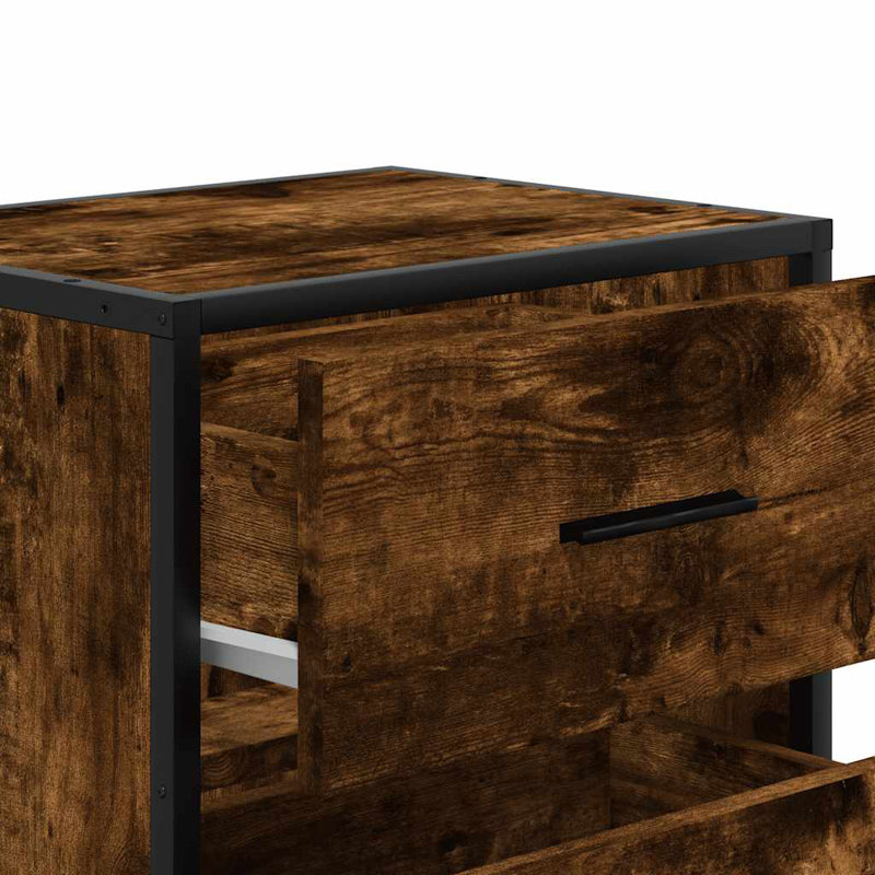 40cm W Metal Bedside Table, Smoked Oak