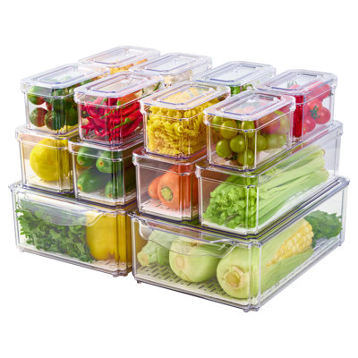 14 Pack Fridge Organizers, Refrigerator Organizer Bins With Lids, BPA Free Stackable Fruit Storage Containers For Fridge, Vegetables, Food And Drinks