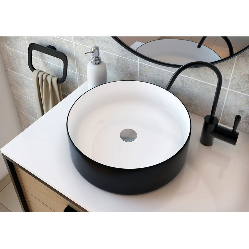 A&E Bath And Shower Elemo 16'' Black Matte Ceramic Circular Bathroom Sink