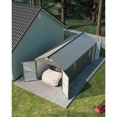 Abri d'auto entièrement métallique 10 x 20 pi | Abri de toit vertical avec portes doubles pour une protection contre les intempéries toute l'année