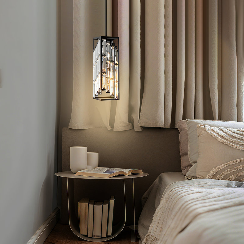 Luminaire suspendu moderne en cristal, Trois lumières, Noir mat