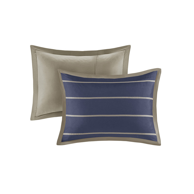 Navy and Khaki Twin Microfiber Striped Comforter Set