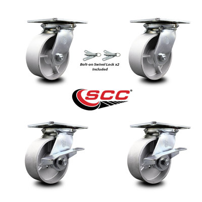5 Inch Semi Steel Swivel Caster Set 2 Swivel Locks 2 Brakes Service Caster