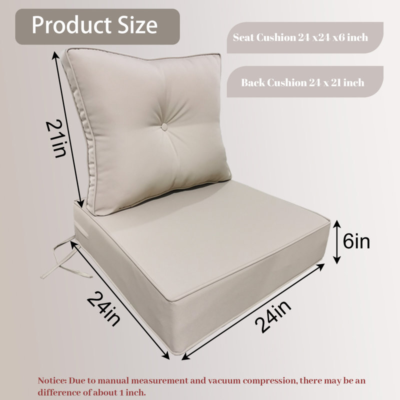 Outdoor Deep Seat Cushion Set, Waterproof Thick Deep Seating Pads, Khaki, 2