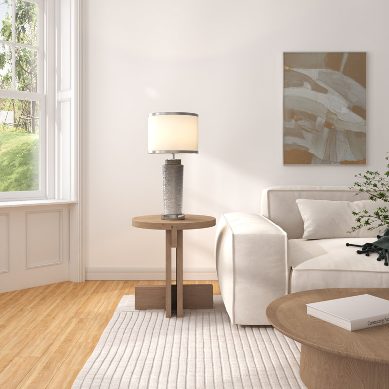 Lampe de table moderne 25 po en céramique avec ports USB, Argent argent