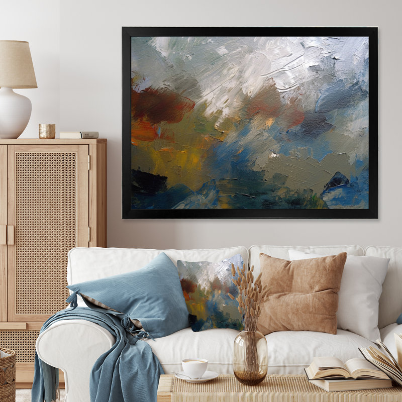 «Feeling Autumn Abstract» - rouge, orange, bleu, H 34 po x l 44 po x P 1,5 po, Cadre simple noir