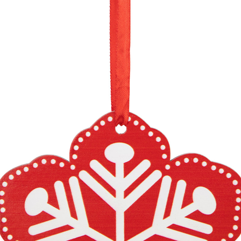 Red and White Wooden Snowflake Christmas Ornament with Polka Dots