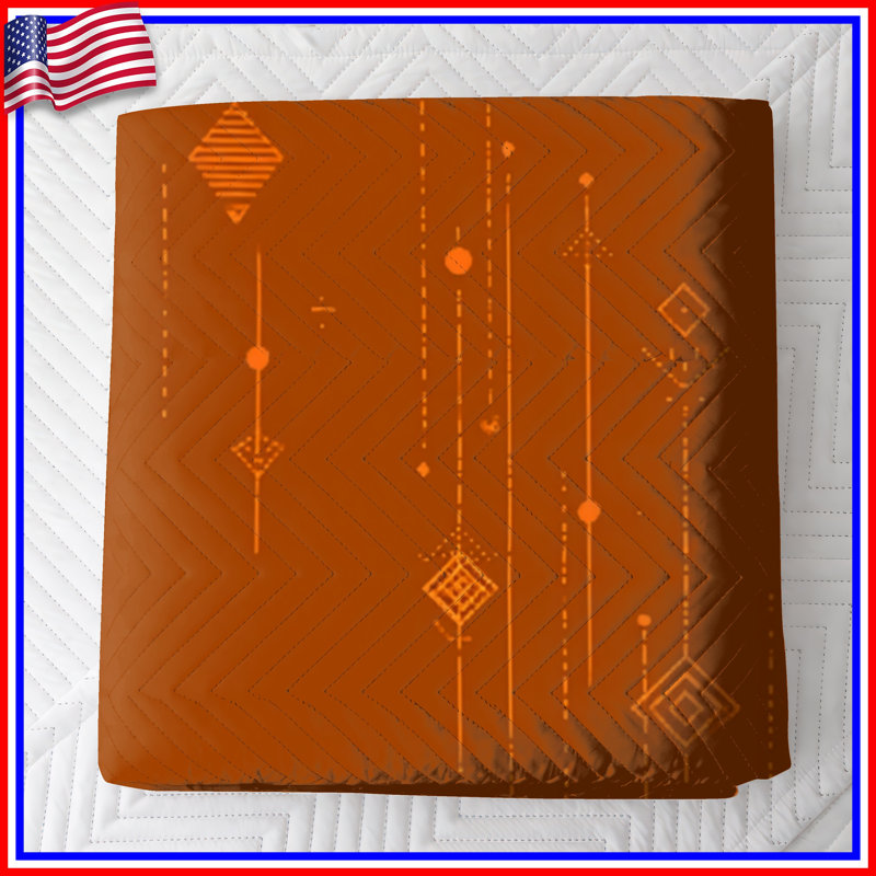Couvre-lit matelassé orange à motif géométrique toutes tailles, Double
