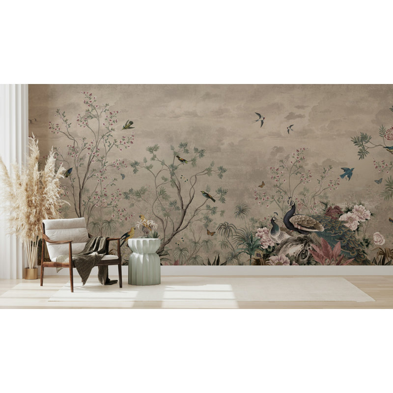 Papier peint floral paon, L 115 po x l 225 po