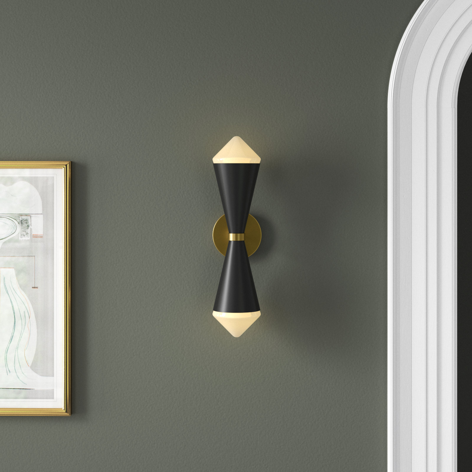 2 Light Dimmable Armed Sconce, Black