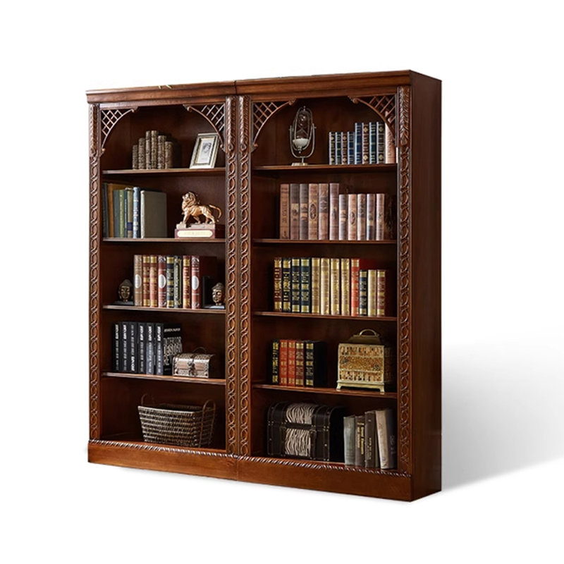 Bibliothèque élégante en bois d'hévéa avec détails ornés