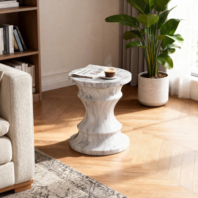 Cement Outdoor End Tables for Patio, Garden Accent Table Faux Terrazzo, Modern Small Round Side Table for Indoor and Outdoor Use