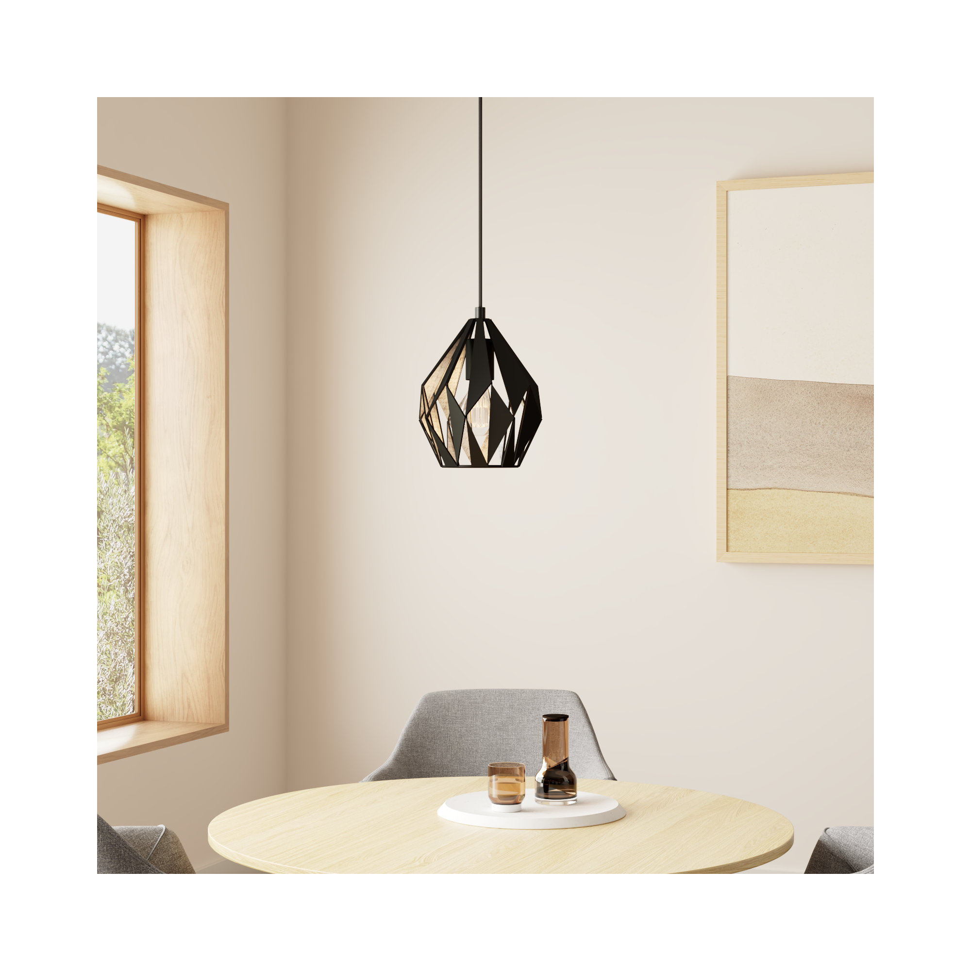 Hendry Single Light Metal Pendant, Black/Silver, 72" H x 12.25" W x 12.25" D