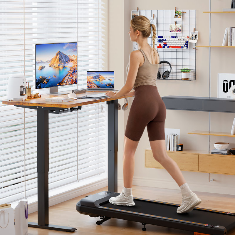 110/130/150 Cm W T-Shaped Standing Desk, Brown, 110 cm W x 60 cm D, Black