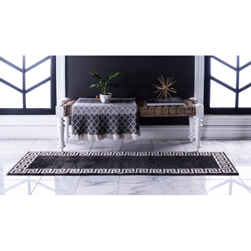 Tapis gris anthracite et beige tissé au métier mécanique Balabak, Tapis de couloir 2 pi x 6 pi 1 po