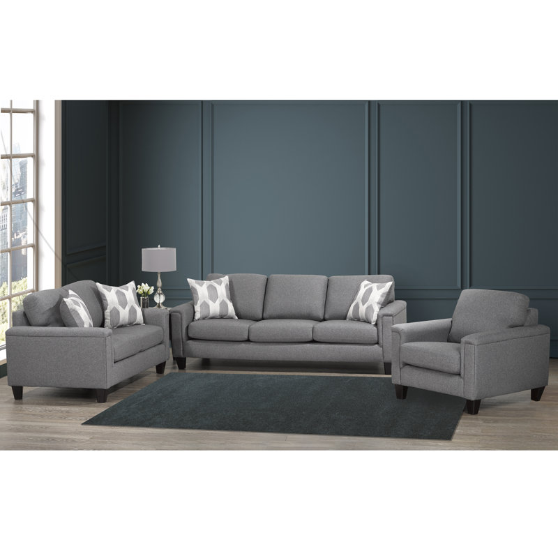 3 - Piece Living Room Set, Grey Polyester