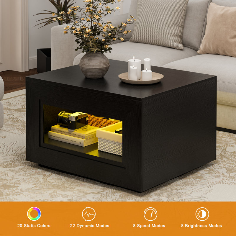 LED Lift-Top Square Coffee Table , Black