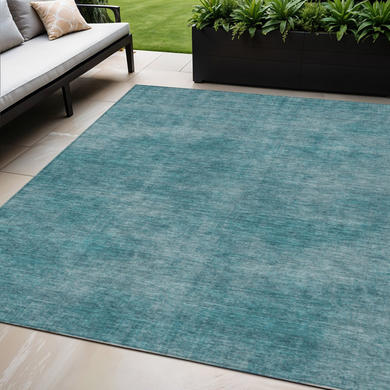 Tapis bleu sarcelle lavable intérieur / extérieur 5 pi x 8 pi HomeRoots