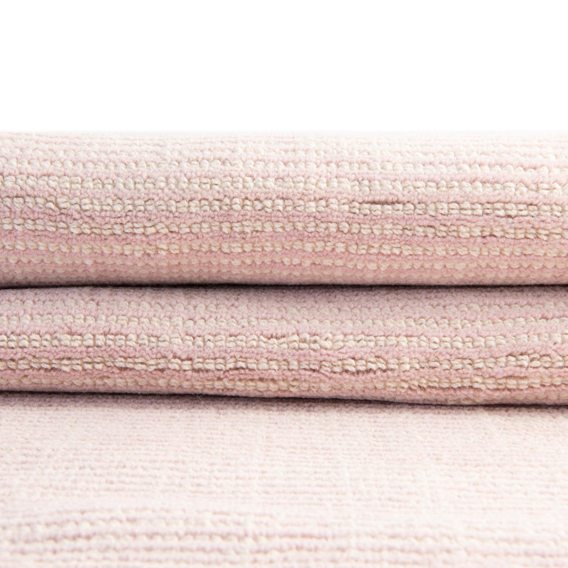Tapis uni / rayé de couleur anglaise rose / ivoire Fladena, Rond 4 pi 1 po