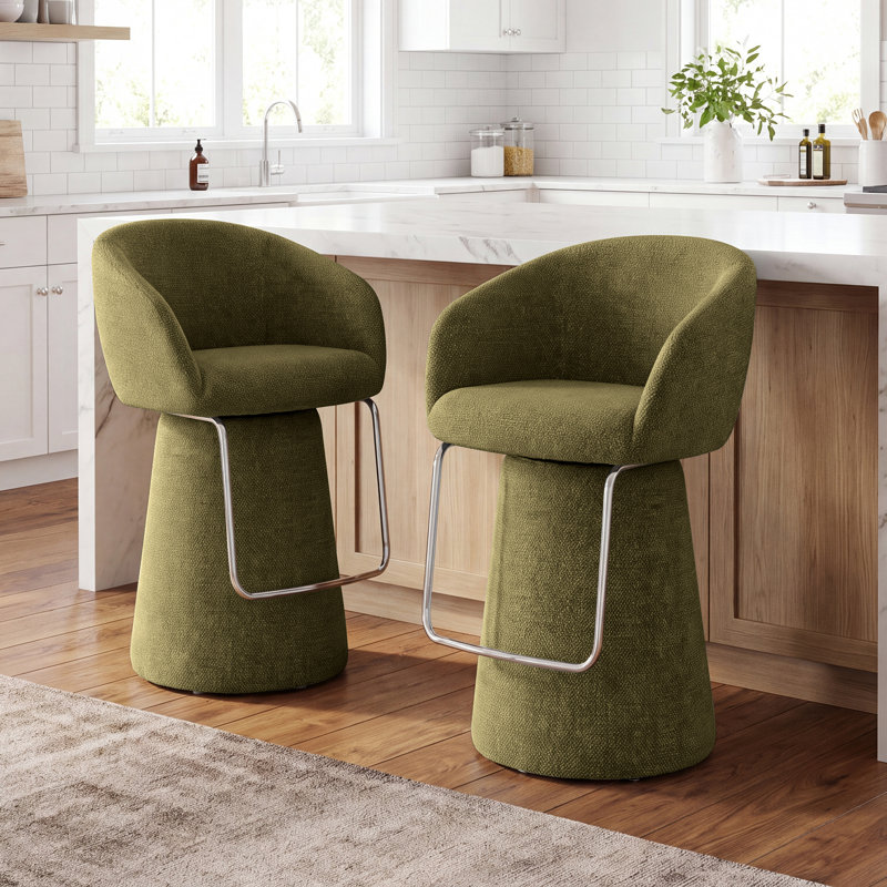 Ensemble de 2 tabourets de bar pivotants rembourrés avec dossier arrondi, Vert