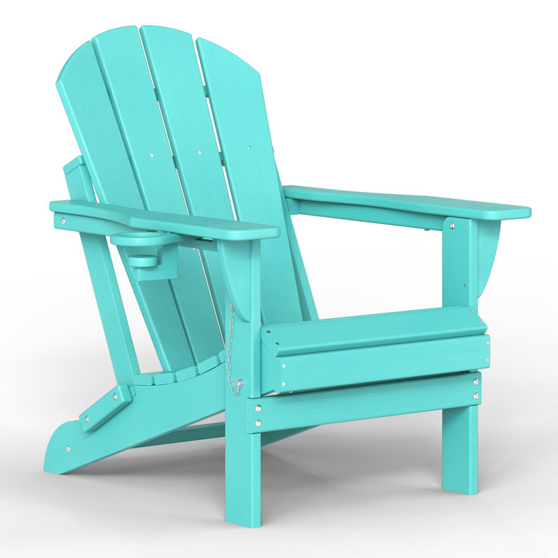 HDPE Outdoor Adirondack Foldable Chair With Cup Holder, Lake Blue