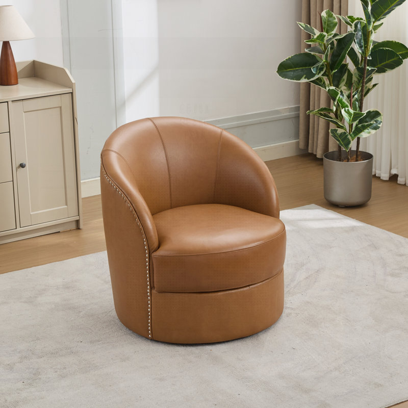 Traci pivotant en cuir à grain supérieur avec rotation à 360 °, design Mid-Century moderne pour le salon et le bureau