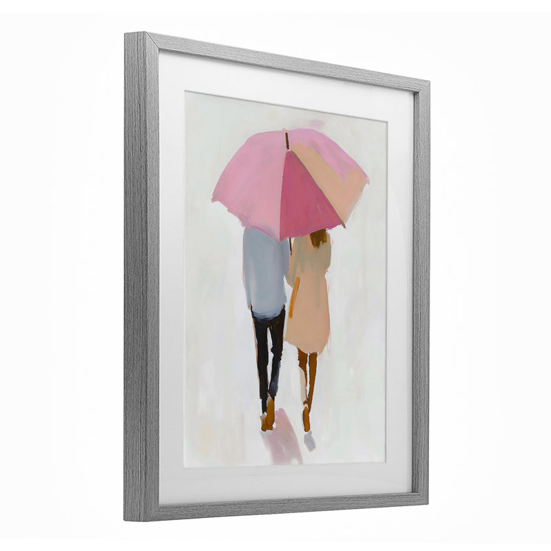 «Couple Stroll Under Umbrella», impression sous verre encadrée, design par The Prints Vibe, 16 x 13