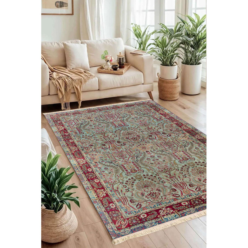 Tapis bleu caspien et rubis