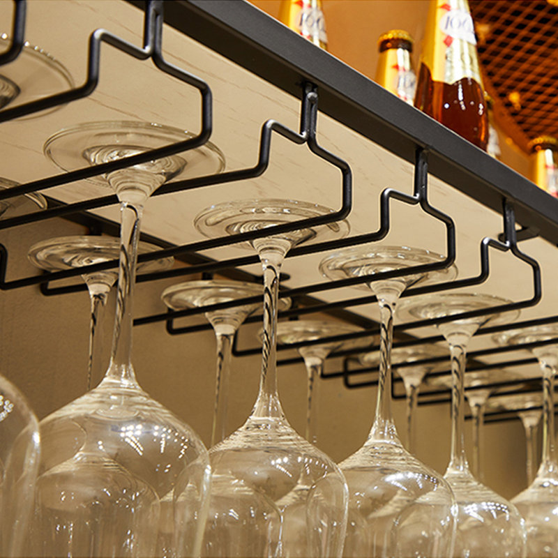 Wall-Mounted Iron Wine Rack with Glass Hooks