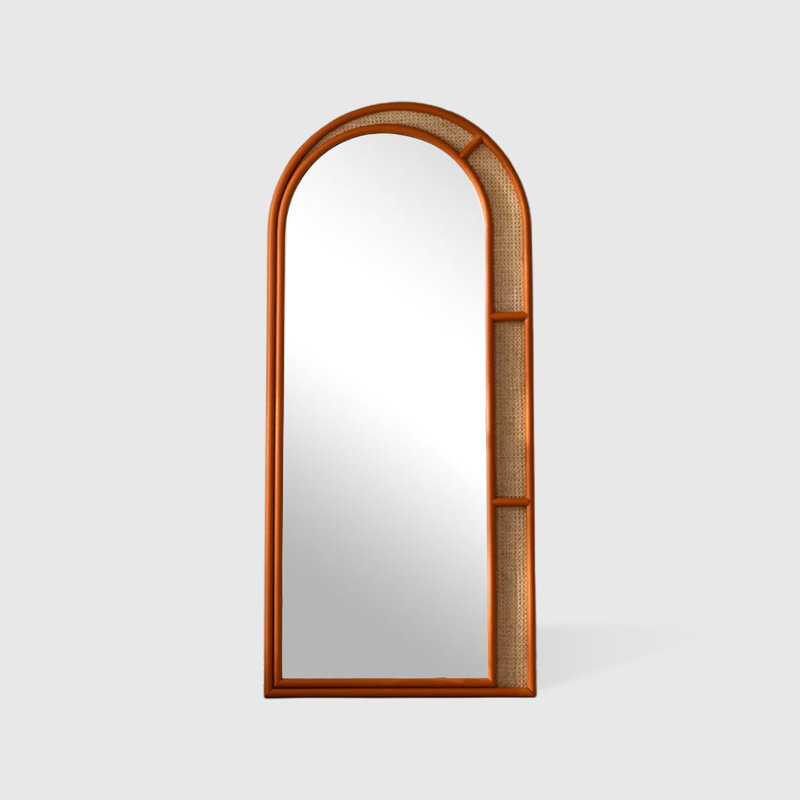 Half-Circle Solid Wood+Rattan Full Length Mirrors, 78.74" H x 39.37" W