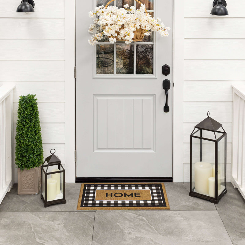 Fall Welcome Home Black and White Faux Coir Outdoor Doormat