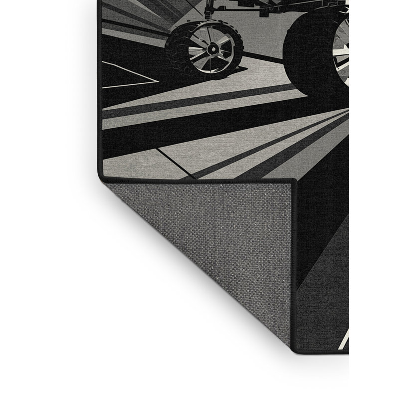 Soft Plush Eger Lunar Rover Vehicle Modern Geometric Area Rug in Gray – Black Binding, 7x10