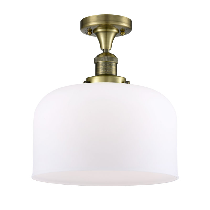 Plafonnier semi-encastré 1 lumière Bell, Ampoule non incluse, Boîtier blanc mat, Laiton antique