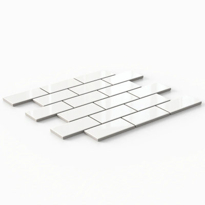 Carreau de mosaïque en porcelaine neige blanche brillante 2 x 4 T-Brick 12 x 12 - dosseret de cuisine et carrelage mural de salle de bain (ensemble de 20)