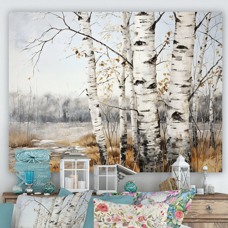 «Silver Minimalisme Tree Birchs Breath» sur toile, Toile tendue, H 24 po x l 32 po