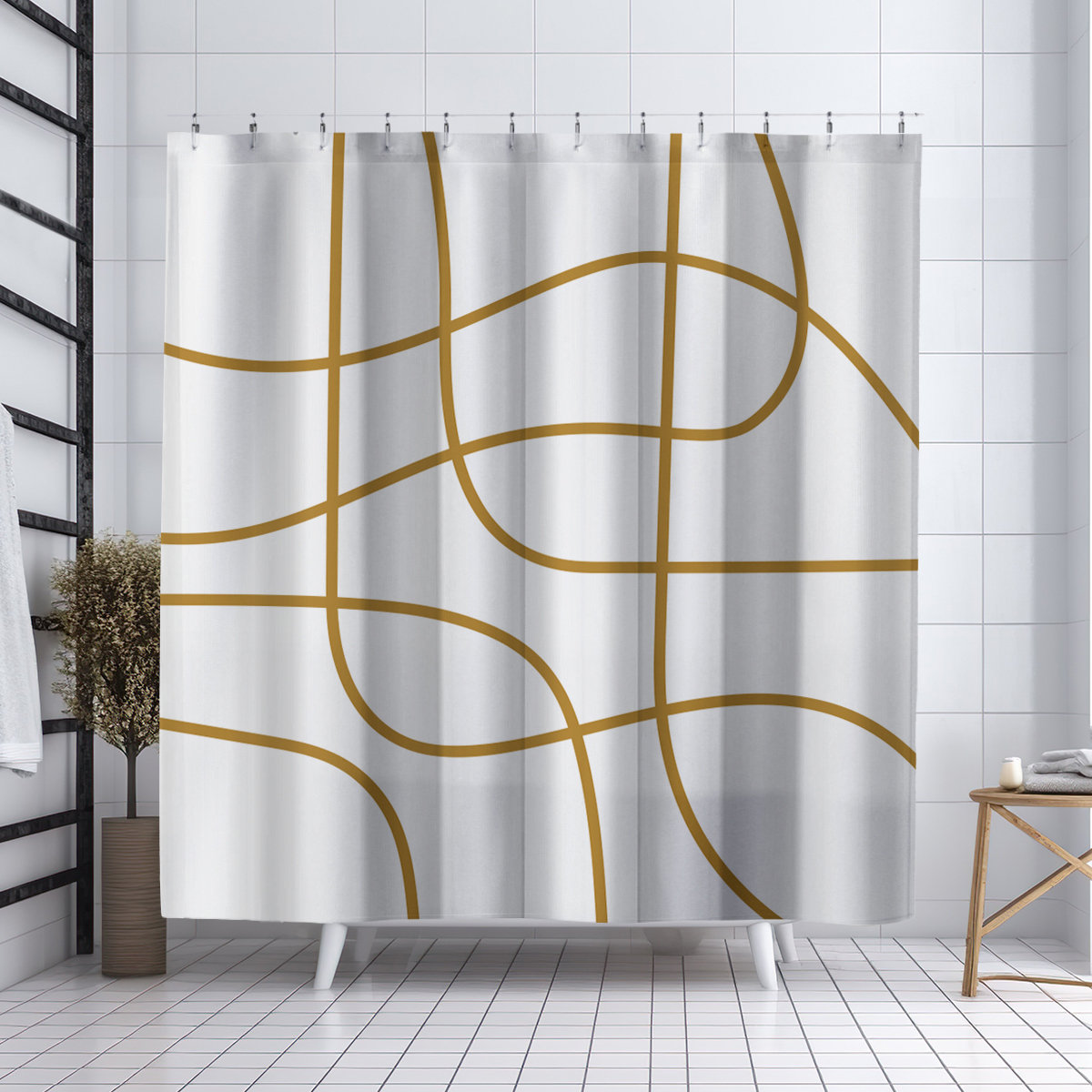 Coco Polyester Shower Curtain, Mustard
