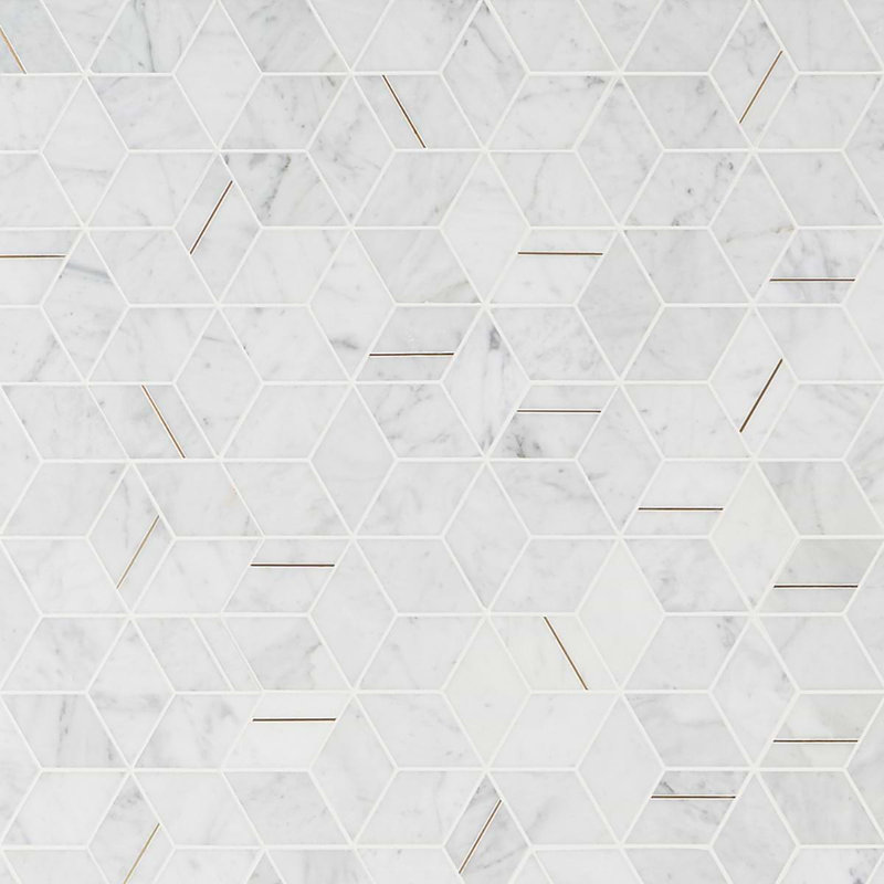 Morgana Polished Marble And Brass Mosaic, Carrara