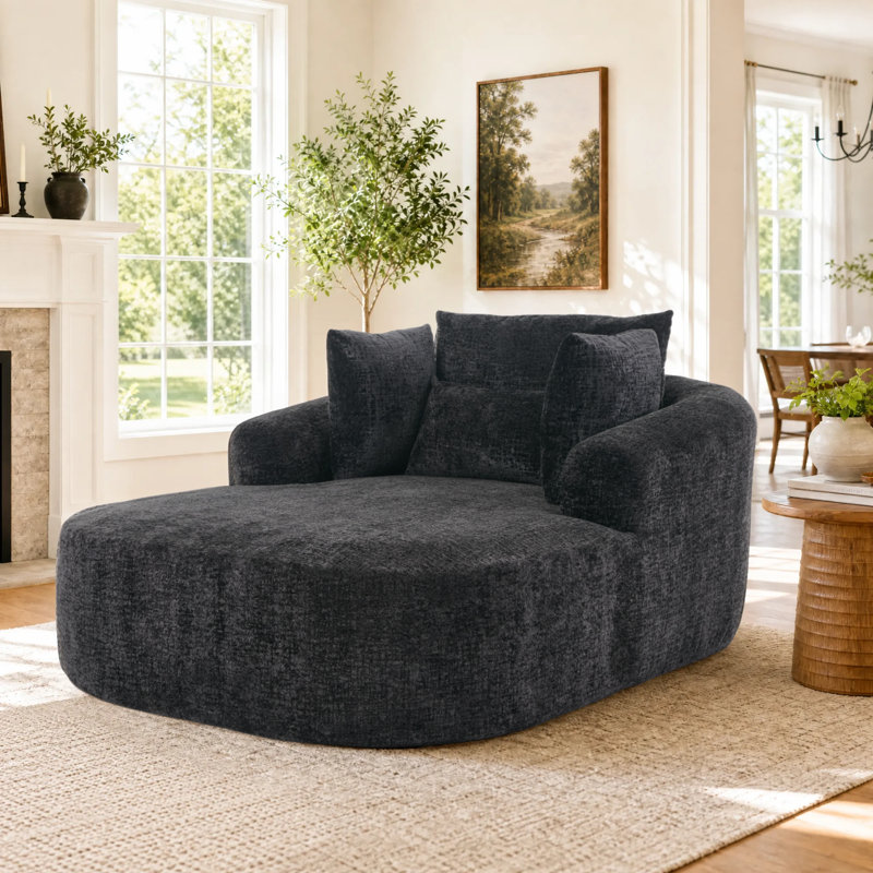 Upholstered Chaise Lounge, Black