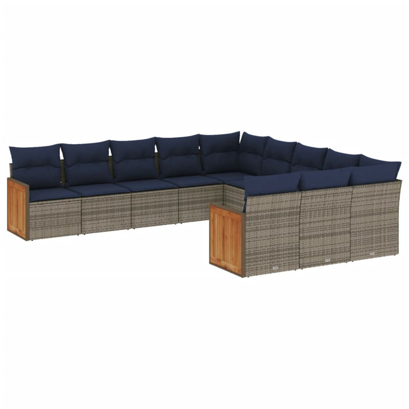 Ensemble de canapé de patio 12 pièces avec coussins en rotin de polyester gris