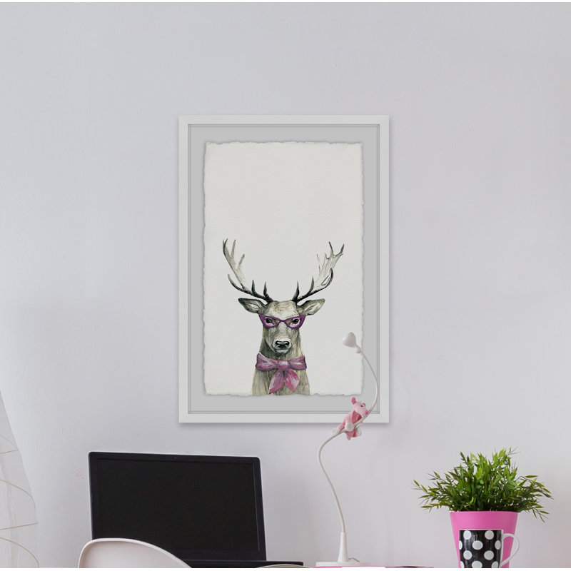 «Caravelle Po-Faced Deer», reproduction encadrée, H 18 po x l 12 po x P 1,5 po, Cadre blanc