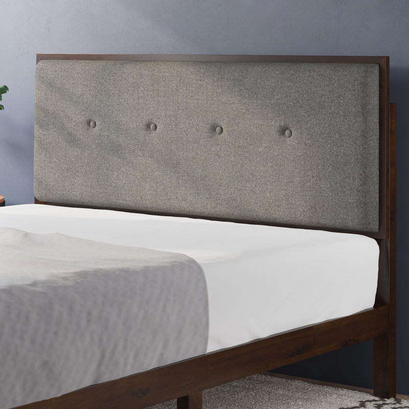 Moiz 42" Solid Wood Platform Bed Frame with Adjustable Upholstered Headboard, Queen