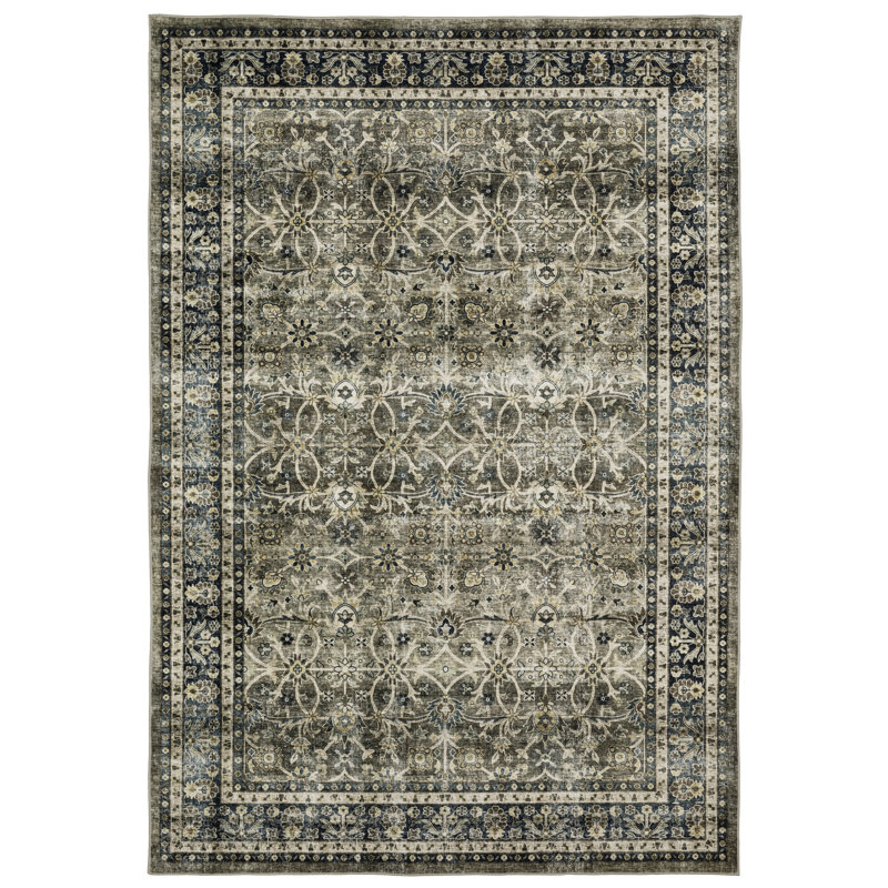 Tapis lavable gris anthracite / bleu Waxman, Rectangle 2 pi x 3 pi