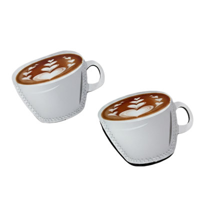 Creative Home Set Of 2 Neoprene Hot Pan Grabbers Heat Resistant Oven Mitts, Coffee Mug Design With Non-slip Grips, Hanging Loops, Durable, Fun Functional Gift