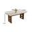 71" Rectangular Dining Table, Travertine & Wood Tabletop, Cutout Design Mdf Pedestal Legs, Modern Farmhouse Dining Room Table, Seats 4-6