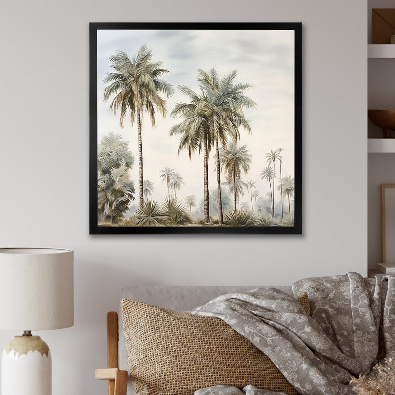 Palmiers sur la plage, impression sur toile, Cadre simple noir, H 36 po x l 36 po x P 1,5 po