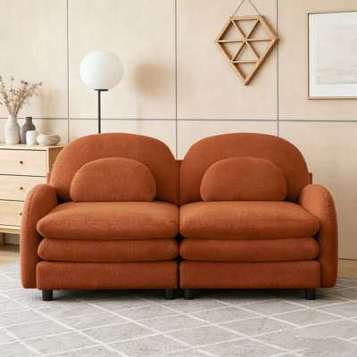 Teddy Fabric Cloud Sofa,Curved Backrest and Armrest with Curved Lumbar Pillows