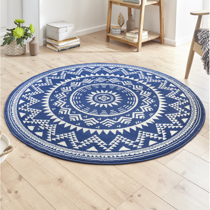 Celebration Valencia Flatweave Blue Rug, Round 200cm