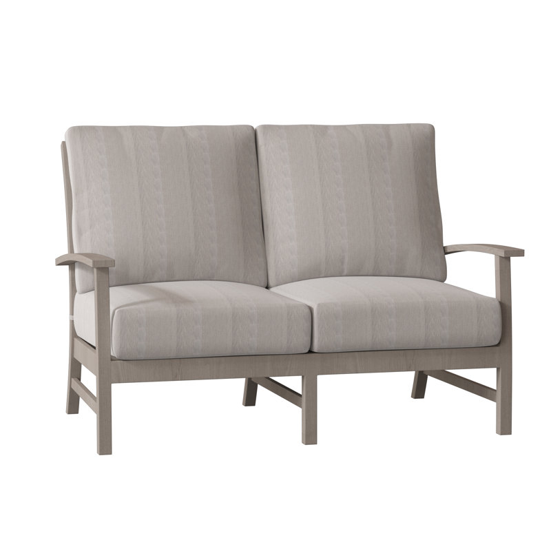 Charleston Aluminum 53.75" Wide Outdoor Loveseat with Cushions, Oyster, Linen Dove, No Welt