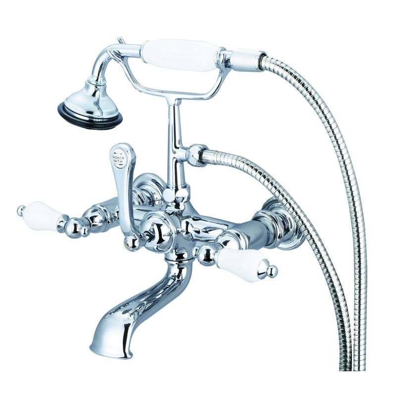 Stonington 2 Handle Wall Clawfoot Tub Faucet with Diverter, Porcelain Lever Handles